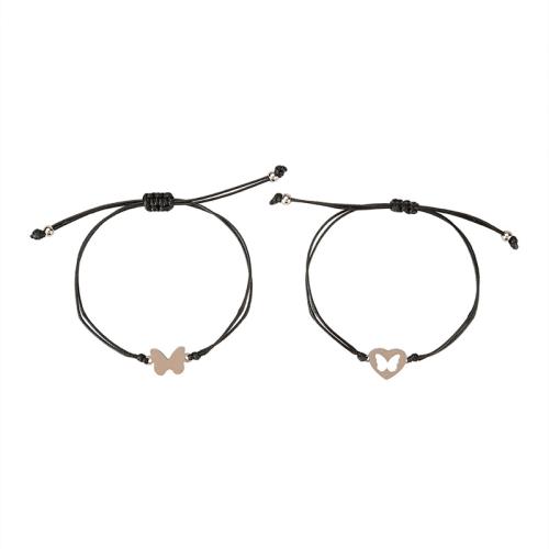 Bijoux bracelet en acier inoxydable, Acier inoxydable 304, avec corde de cire, Placage, 2 pièces & pour femme, noire, Longueur:Environ 18-30 cm, Vendu par fixé