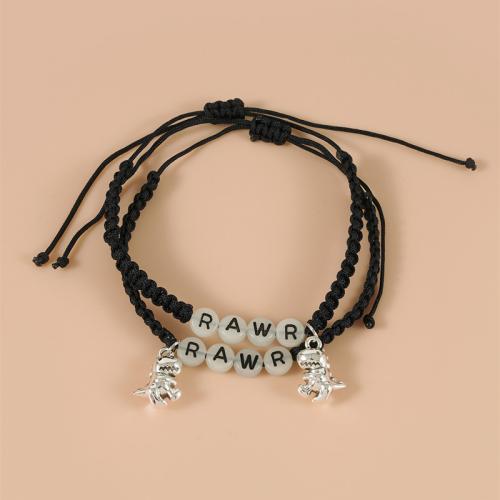 Tibetan Style Bracelet, with Wax Cord & Acrylic, 2 pieces & Unisex & luminated, black, Sold By Set