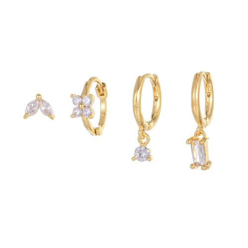 Boucles d'oreilles en laiton zircon cubique pavent, 4 pièces & pavé de micro zircon & pour femme, plus de couleurs à choisir, Vendu par fixé