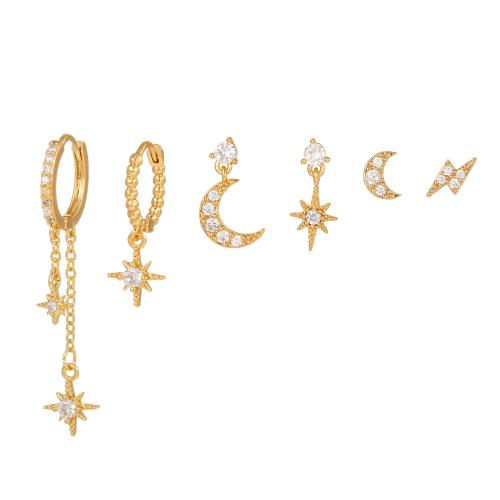 Boucles d'oreilles en laiton zircon cubique pavent, 6 pièces & pavé de micro zircon & pour femme, plus de couleurs à choisir, Vendu par fixé