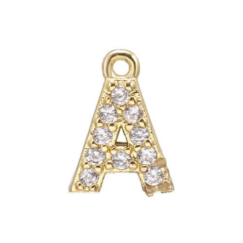 Cubic Zirconia Micro Pave Brass Pendant, plated, letters are from A to Z & DIY & different styles for choice & micro pave cubic zirconia, golden, Sold By PC