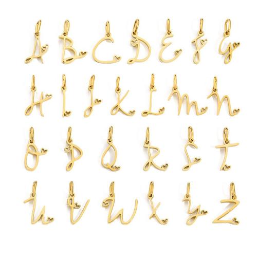 Stainless Steel Letter Pendants, 304 Stainless Steel, plated, letters are from A to Z & DIY & different styles for choice, golden, Letters above 0.8u00d76 oval thick circle, letter height 10MM without circle, letter width 3/5/7/9/10/11MM, etc, Sold By PC