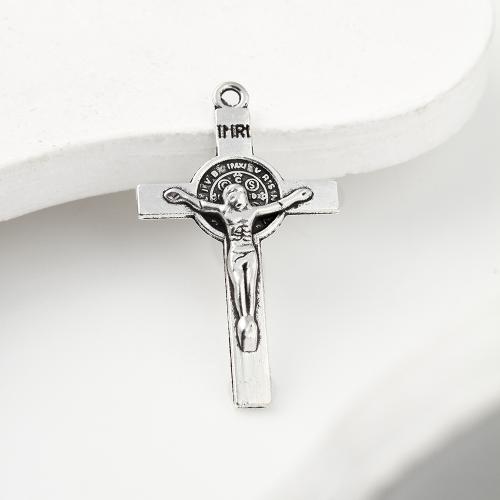 Pendentifs croix en alliage de zinc  , Plaqué de couleur d'argent, DIY, 36x21x2mm, 620PC/kg, Vendu par kg