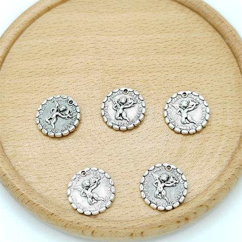 Tibetan Style Pendants, Round, antique silver color plated, DIY, 16x16mm, 100PCs/Bag, Sold By Bag