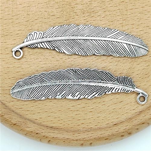 Pendentifs de Feather alliage zinc, alliage de zinc, forme de plume, Plaqué de couleur d'argent, DIY, 12x52mm, 100PC/sac, Vendu par sac