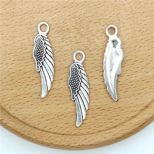 Aile en forme de pendentifs en alliage de Zinc, forme d'aile, Plaqué de couleur d'argent, DIY, 10x32mm, 100PC/sac, Vendu par sac