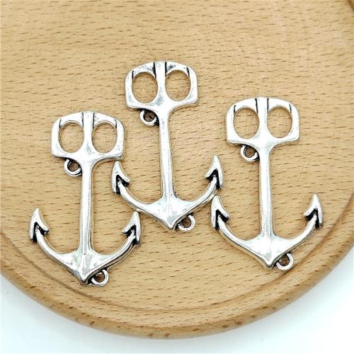 Tibetan Style Ship Wheel & Anchor Pendentif, alliage de zinc, ancre, Plaqué de couleur d'argent, DIY, 35x22mm, 100PC/sac, Vendu par sac