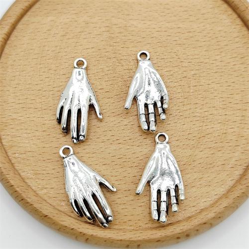 Tibetan Style Hand Pendants, antique silver color plated, DIY & 1/1 loop, 15x28mm, 100PCs/Bag, Sold By Bag