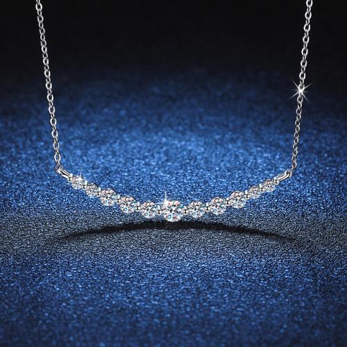 925 Sterling Silver Necklace, with Moissanite, with 2inch extender chain, cross chain & for woman, Length:Approx 15.7 Inch, Sold By PC