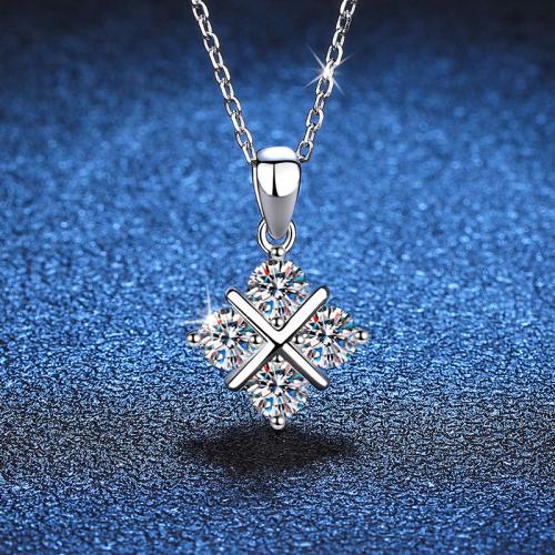 925 Sterling Silver Necklace, with Moissanite, with 2inch extender chain, cross chain & for woman, Length:Approx 15.7 Inch, Sold By PC