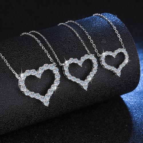 925 Sterling Silver Necklace, with 2inch extender chain, Heart, different styles for choice & for woman & hollow, Length:Approx 15.7 Inch, Sold By PC