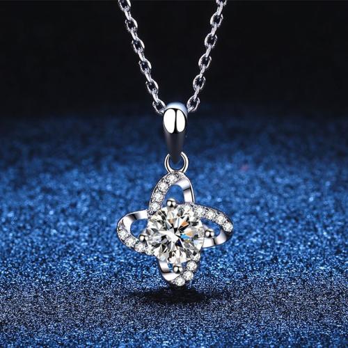 925 Sterling Silver Necklace, with 2inch extender chain, Four Leaf Clover, cross chain & different materials for choice & for woman & hollow, Length:Approx 15.7 Inch, Sold By PC