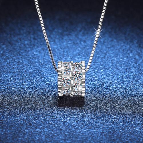 925 Sterling Silver Necklace, with Moissanite, with 2inch extender chain, box chain & for woman, Length:Approx 15.7 Inch, Sold By PC