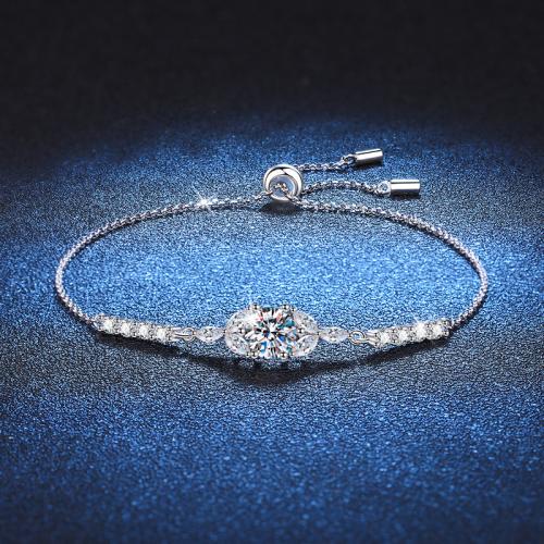 925 Sterling Silver Bracelet, with Moissanite, fashion jewelry & for woman, Length:Approx 6-10 Inch, Sold By PC