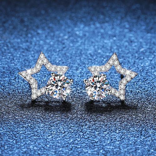 925 Sterling Silver Stud Earring, Star, different materials for choice & for woman & hollow, 11x11mm, Sold By Pair