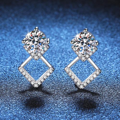 925 Sterling Silver Stud Earring, Geometrical Pattern, different materials for choice & for woman & hollow, 11x18mm, Sold By Pair