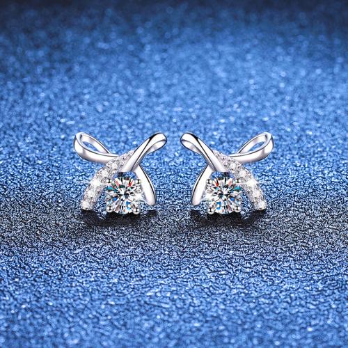 925 Sterling Silver Stud Earring, Bowknot, different materials for choice & for woman, 10x9mm, Sold By Pair