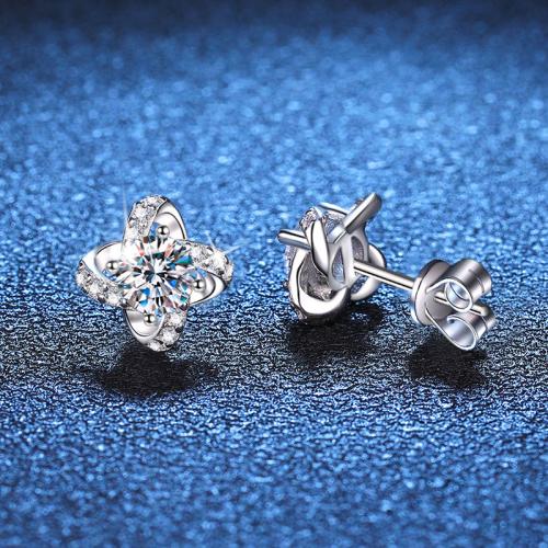 925 Sterling Silver Stud Earring, Four Leaf Clover, different materials for choice & for woman, 9mm, Sold By Pair