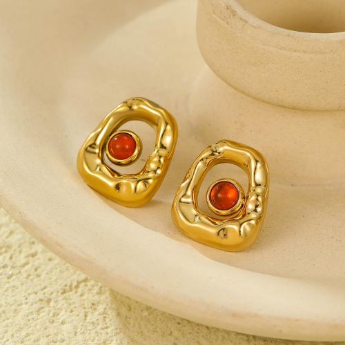 Pendientes de Acero Inoxidable, acero inoxidable 304, con Piedra natural, 18K chapado en oro, Joyería & para mujer, más colores para la opción, 19x16mm, Vendido por Par