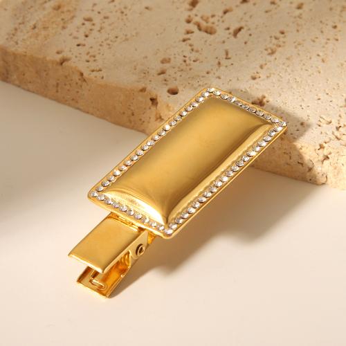 Alligator Hair Clip, 304 Stainless Steel, for woman & with rhinestone, golden, 61x23mm, Sold By PC