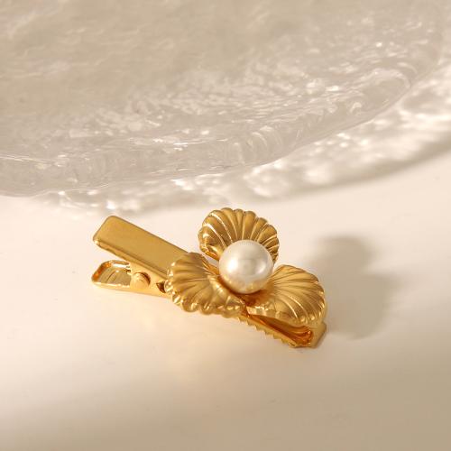 Alligator Hair Clip, 304 Stainless Steel, with Plastic Pearl, for woman, golden, 36.70x7.70mm, Sold By PC