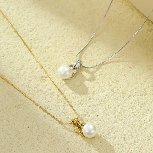 Stainless Steel Jewelry Necklace, 304 Stainless Steel, with Plastic Pearl, with 5cm extender chain, fashion jewelry & for woman, more colors for choice, Length:Approx 41 cm, Sold By PC