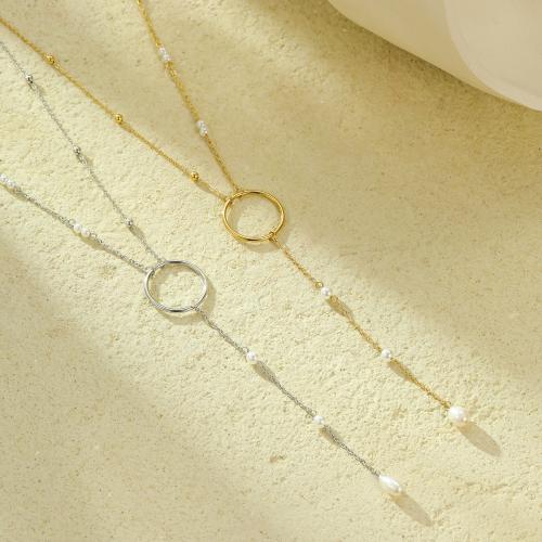 Stainless Steel Jewelry Necklace, 304 Stainless Steel, with Plastic Pearl, with 5.5cm extender chain, fashion jewelry & for woman, more colors for choice, Length:Approx 43.5 cm, Sold By PC