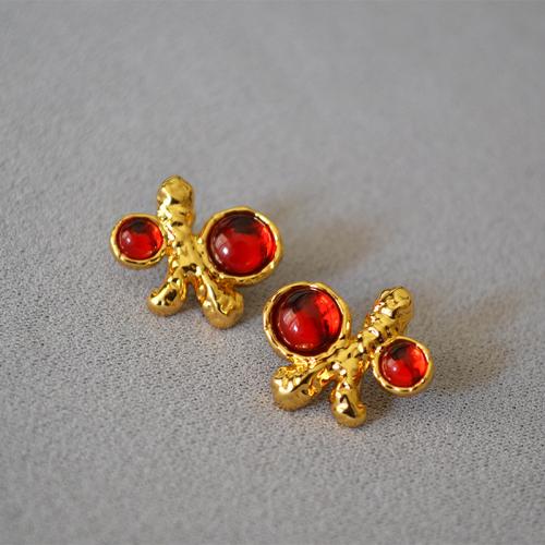 Brass Stud Earring, with Glass, fashion jewelry & for woman, more colors for choice, 22mm, Sold By Pair