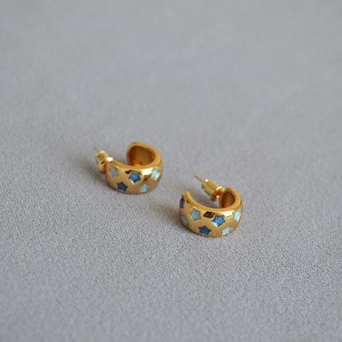 Brass Stud Earring, fashion jewelry & for woman & enamel, 14x16mm, Sold By Pair