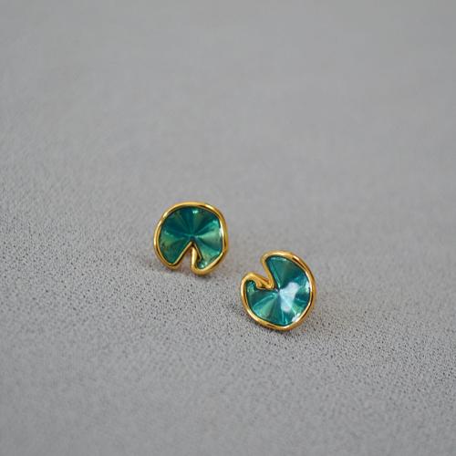 Brass Stud Earring, Lotus Leaf, fashion jewelry & for woman & enamel, 10mm, Sold By Pair