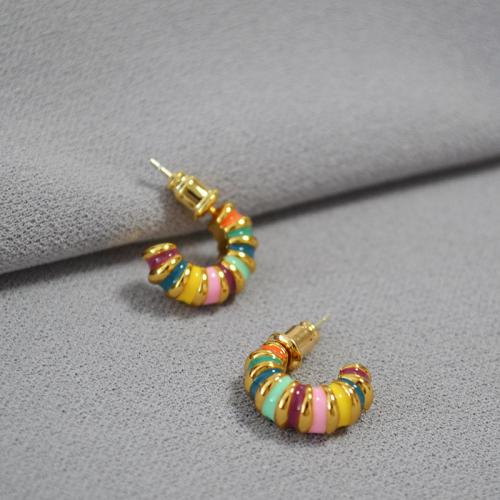 Brass Stud Earring, fashion jewelry & for woman & enamel, 15mm, Sold By Pair