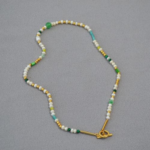 Plastic Pearl Necklace, with Natural Stone & Brass, fashion jewelry & for woman, Length:Approx 40 cm, Sold By PC