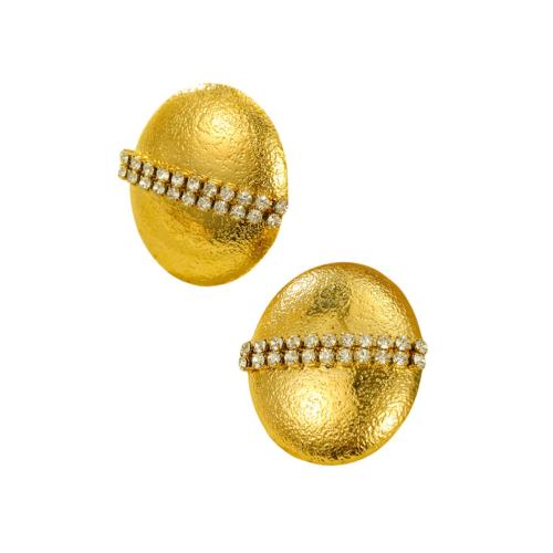 Stainless Steel Stud Earrings, 304 Stainless Steel, Flower, 18K gold plated, fashion jewelry & for woman & with rhinestone, golden, 26.30x29.30mm, Sold By Pair