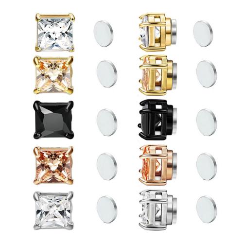 316 Stainless Steel Earring Clip, Square, different size for choice & for woman & with rhinestone, more colors for choice, Sold By Pair