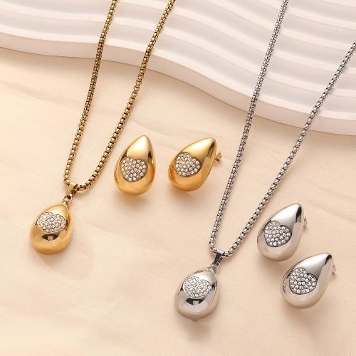 Rhinestone Stainless Steel Jewelry Set, 304 Stainless Steel, different styles for choice & for woman & with rhinestone, more colors for choice, Length:Approx 60 cm, Sold By PC