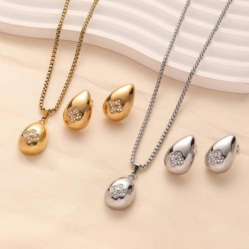 Rhinestone Stainless Steel Jewelry Set, 304 Stainless Steel, Teardrop, different styles for choice & for woman & with rhinestone, more colors for choice, Length:Approx 60 cm, Sold By PC