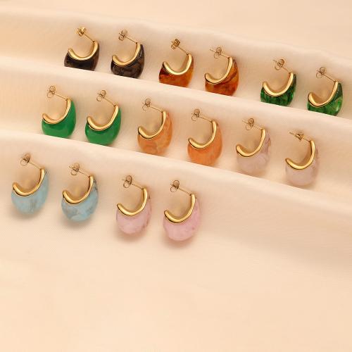 Stainless Steel Stud Earrings, 304 Stainless Steel, with Resin, fashion jewelry & for woman, more colors for choice, 17x23mm, Sold By PC