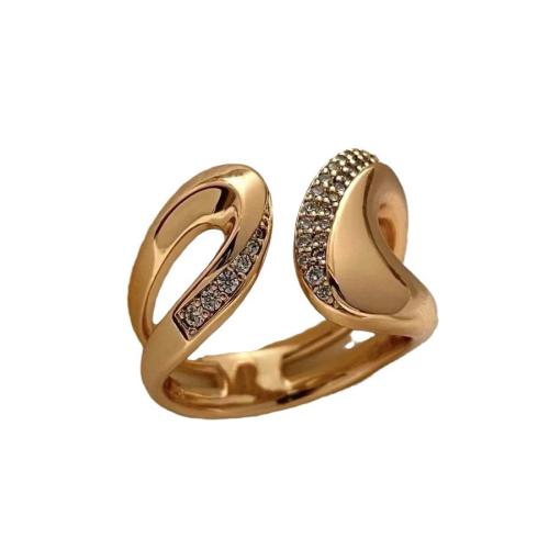 Brass Finger Ring, fashion jewelry & for woman & with rhinestone, golden, Sold By PC