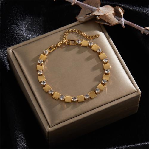 Bijoux bracelet en acier inoxydable, acier inoxydable 316L, Plaqué or 18K, styles différents pour le choix & pour femme & avec strass, doré, Vendu par PC