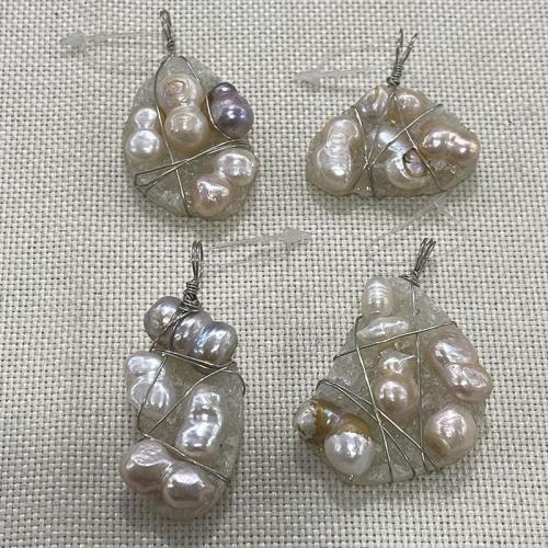 Freshwater Pearl Pendants, with Resin & Iron, irregular, DIY,  about:25-38x50-57mm, Sold By PC