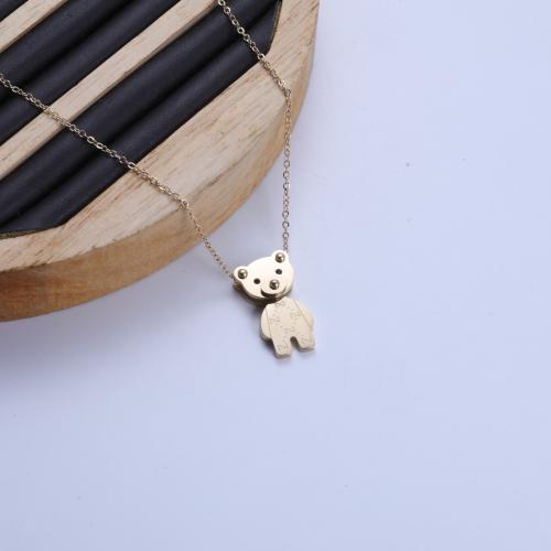 Stainless Steel Jewelry Necklace, 304 Stainless Steel, with 4CM extender chain, Bear, gold color plated, for woman, 12x22mm, Length:41 cm, Sold By PC