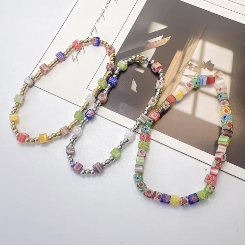 Stainless Steel Jewelry Bracelet, 304 Stainless Steel, with Lampwork, plated, fashion jewelry, more colors for choice, Length:17 cm, Sold By PC