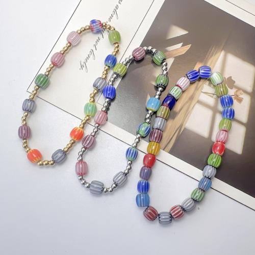 Stainless Steel Jewelry Bracelet, 304 Stainless Steel, with Lampwork, plated, fashion jewelry, more colors for choice, Length:17 cm, Sold By PC