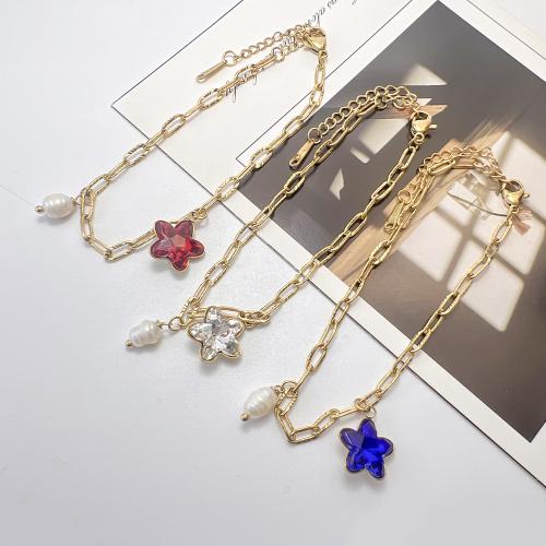 Stainless Steel Jewelry Bracelet, 304 Stainless Steel, with Plastic Pearl, with 5cm extender chain, plated, fashion jewelry & with rhinestone, more colors for choice, Length:17 cm, Sold By PC