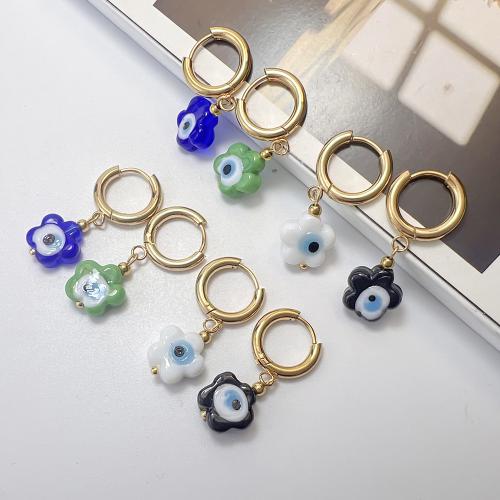 Evil Eye Earrings, 304 Stainless Steel, with Lampwork, plated, fashion jewelry & different designs for choice, more colors for choice, 12x33mm, Sold By Pair