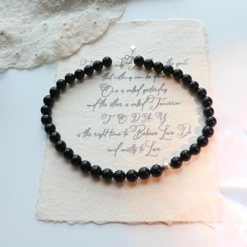 Agate Necklace, Black Agate, with 5cm extender chain, fashion jewelry, black, Length:38 cm, Sold By PC