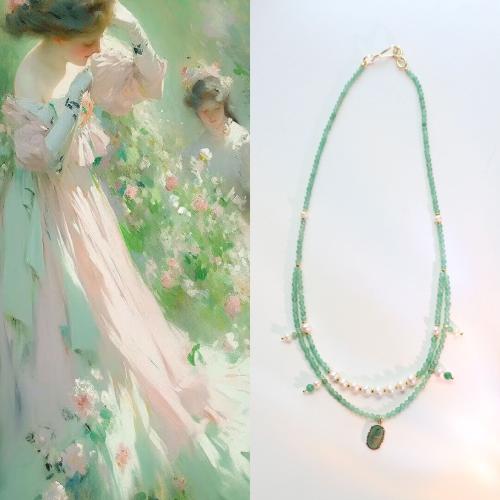 Collier bijoux de pierre gemme, Pierre naturelle, avec perle d'eau douce cultivée, bijoux de mode, vert, Longueur:47 cm, Vendu par PC