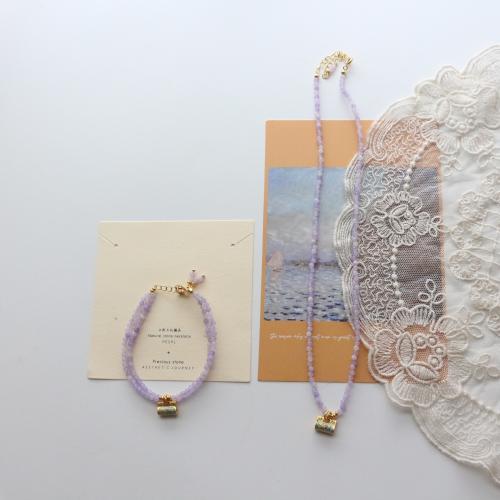 ensemble de bijoux de pierre gemme, calcédoine mauve, avec laiton, bijoux de mode & styles différents pour le choix & émail, violet, Vendu par PC