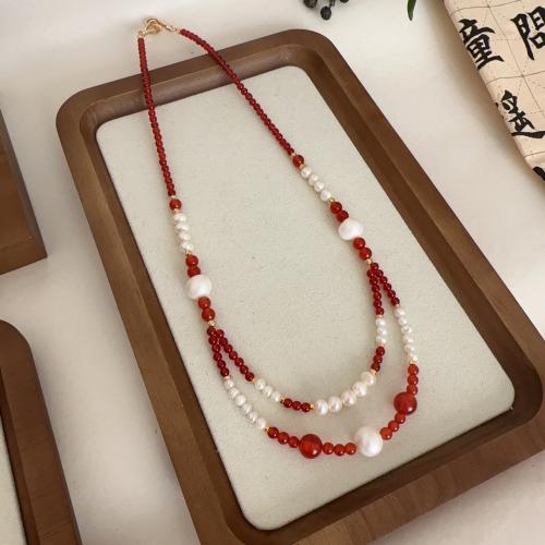 Natural Gemstone Necklace, with 304 Stainless Steel, fashion jewelry, mixed colors, Length:48 cm, Sold By PC