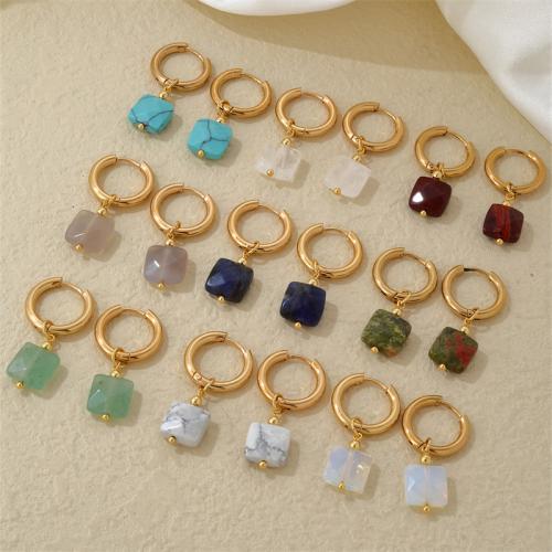 Pendientes de Palanca Hacia Atrás en Latón, metal, con Piedra natural, Cuadrado, chapado en color dorado, Joyería & diferentes materiales para la opción & para mujer, Vendido por Par